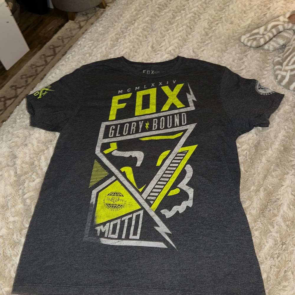 Fox Men's Tee - Dark Gray and Neon Yellow